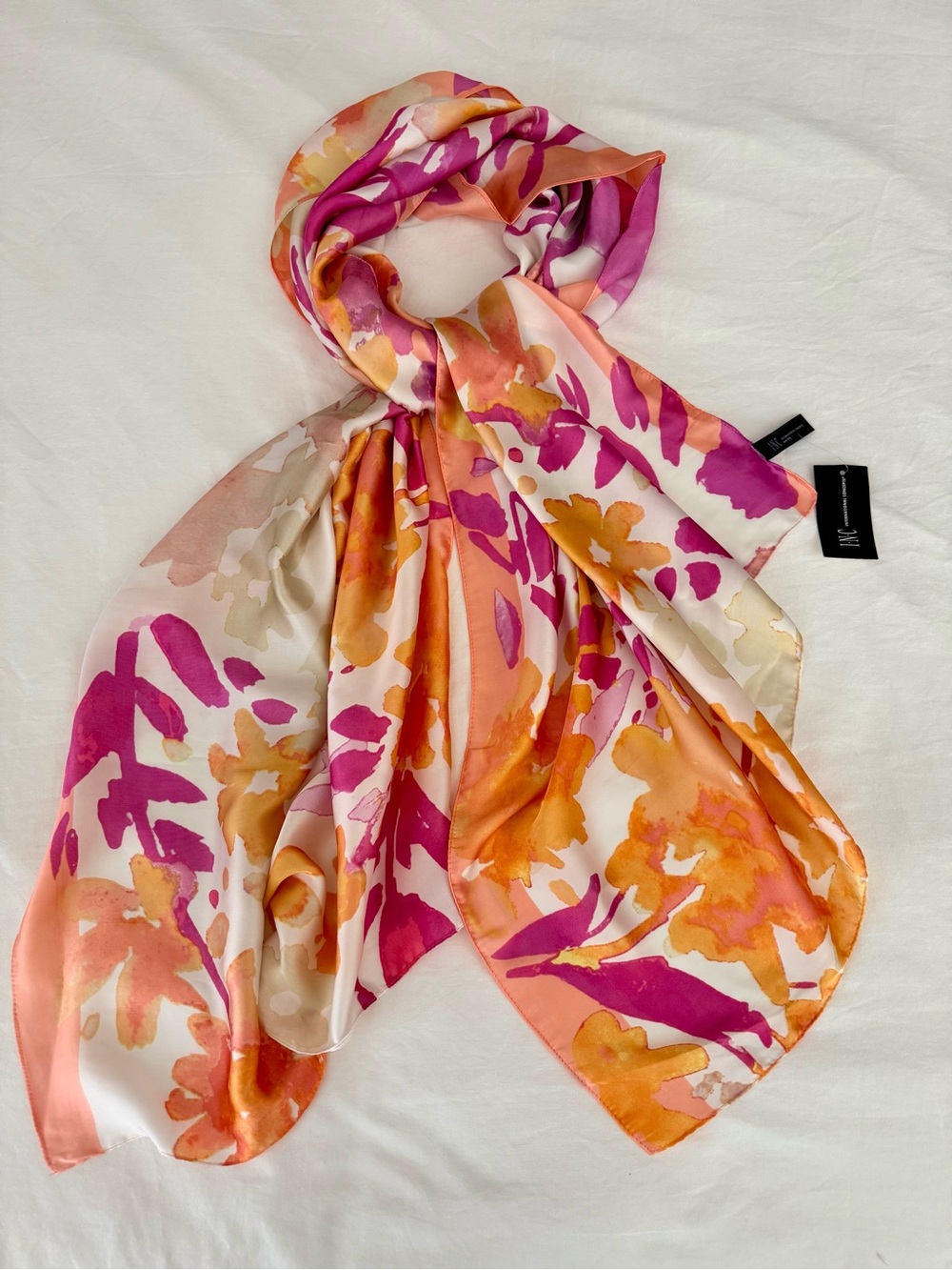 NWT INC International Concepts Watercolor Floral Oblong Scarf Pink Orange 75”